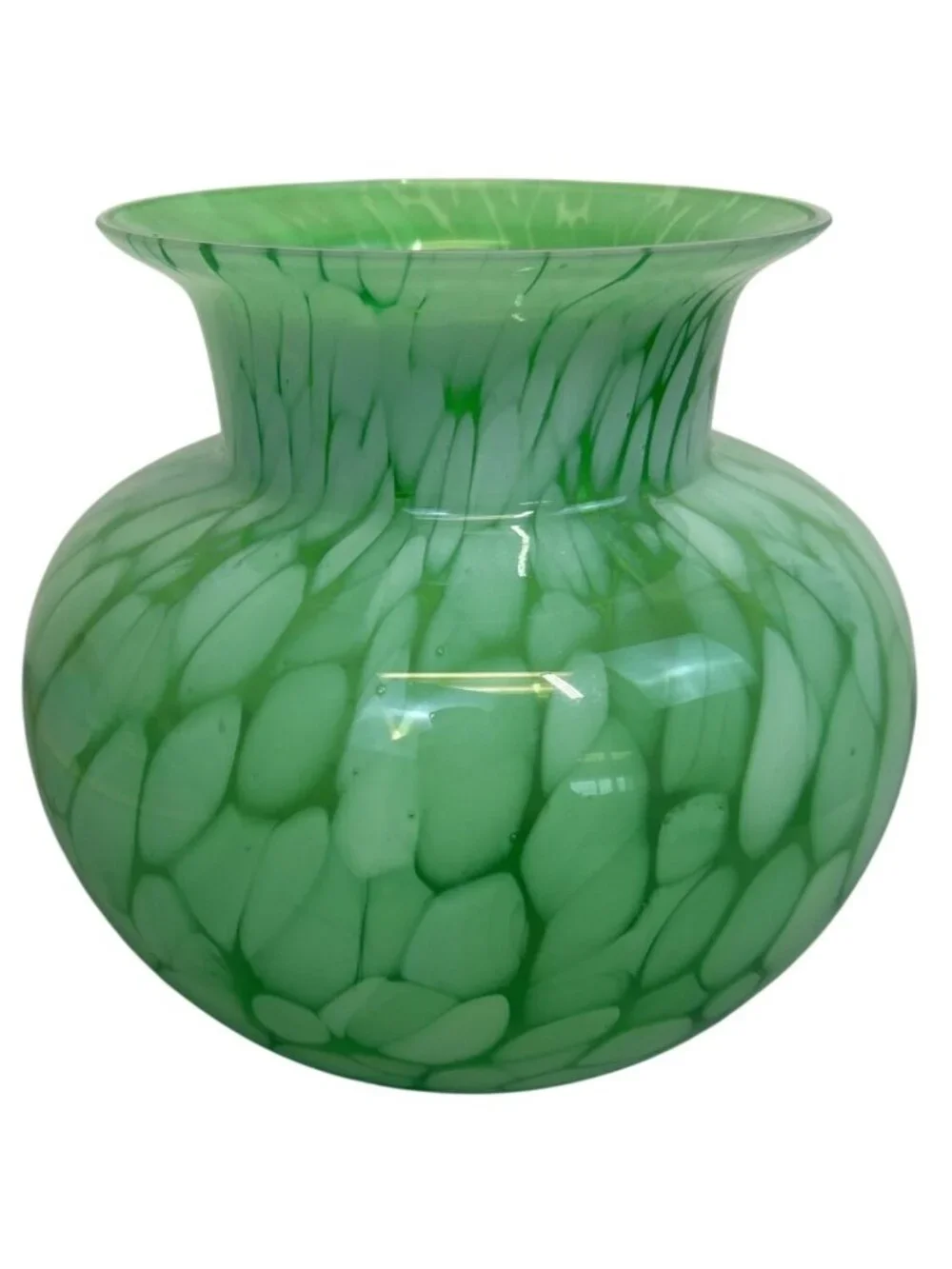 Alicja Hand Blown Art Glass Vase Green White Marbled Pebble Pattern Poland